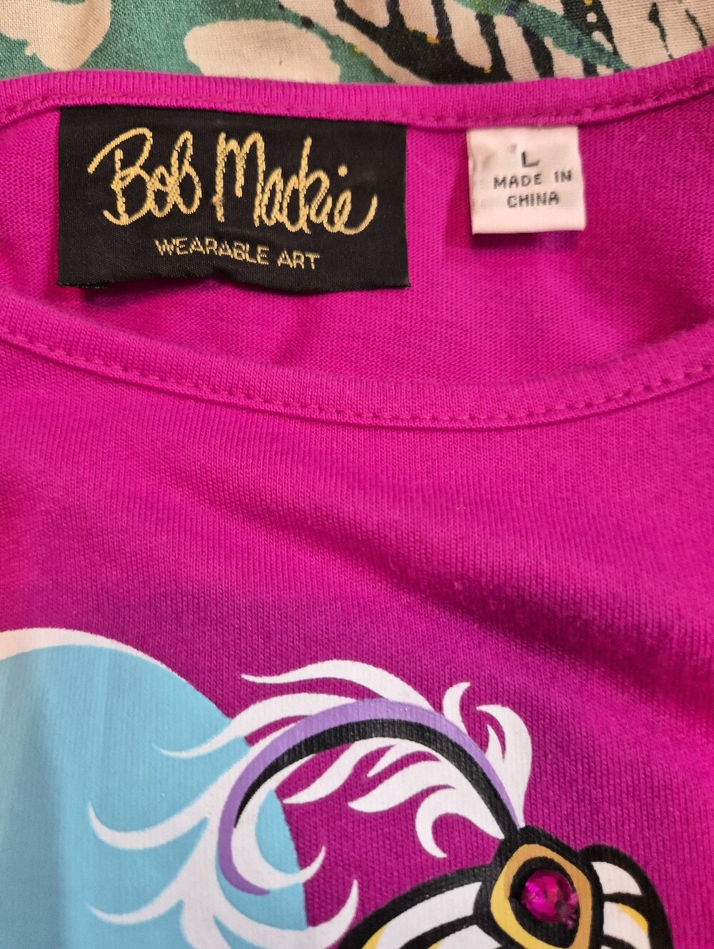 Bob Mackie Cheetah in the Moonlight Tee Size L Fuchsia - Picture 3 of 7